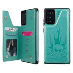 For Samsung Galaxy Note20 Skull Head Embossing Pattern Shockproof Protective Case with Holder & Card Slots & Wallet(Green)