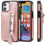 For iPhone 12 mini Solid Color Double Buckle Zipper Shockproof Protective Case (Rose Gold)