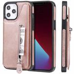 For iPhone 12 Pro Max Solid Color Double Buckle Zipper Shockproof Protective Case(Rose Gold)