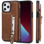 For iPhone 12 Pro Max Solid Color Double Buckle Zipper Shockproof Protective Case(Brown)