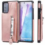 Solid Color Double Buckle Zipper Shockproof Protective Case For Samsung Galaxy Note20(Rose Gold)