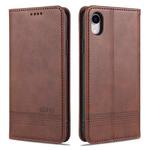 For iPhone XR AZNS Magnetic Calf Texture Horizontal Flip Leather Case with Card Slots & Holder & Wallet(Dark Brown)