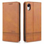 For iPhone XR AZNS Magnetic Calf Texture Horizontal Flip Leather Case with Card Slots & Holder & Wallet(Light Brown)