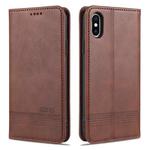 For iPhone XS Max AZNS Magnetic Calf Texture Horizontal Flip Leather Case with Card Slots & Holder & Wallet(Dark Brown)