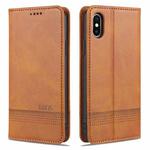 For iPhone XS Max AZNS Magnetic Calf Texture Horizontal Flip Leather Case with Card Slots & Holder & Wallet(Light Brown)