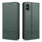 For iPhone XS Max AZNS Magnetic Calf Texture Horizontal Flip Leather Case with Card Slots & Holder & Wallet(Dark Green)