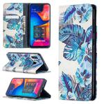 For Samsung Galaxy A30 Colored Drawing Pattern Invisible Magnetic Horizontal Flip PU Leather Case with Holder & Card Slots & Wallet(Blue Leaf)