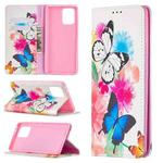 For Samsung Galaxy A91 Colored Drawing Pattern Invisible Magnetic Horizontal Flip PU Leather Case with Holder & Card Slots & Wallet(Two Butterflies)