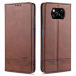 For Xiaomi POCO X3 NFC AZNS Magnetic Calf Texture Horizontal Flip Leather Case with Card Slots & Holder & Wallet(Dark Brown)