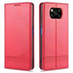 For Xiaomi POCO X3 NFC AZNS Magnetic Calf Texture Horizontal Flip Leather Case with Card Slots & Holder & Wallet(Red)