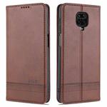 For Xiaomi Redmi Note 9 Pro / Note 9s AZNS Magnetic Calf Texture Horizontal Flip Leather Case with Card Slots & Holder & Wallet(Dark Brown)