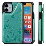 For iPhone 12 mini Cat Bee Embossing Pattern Shockproof Protective Case with Card Slots & Photo Frame  (Green)