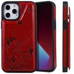 For iPhone 12 Pro Max Cat Bee Embossing Pattern Shockproof Protective Case with Card Slots & Photo Frame(Red)