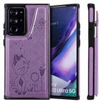 Cat Bee Embossing Pattern Shockproof Protective Case with Card Slots & Photo Frame For Samsung Galaxy Note20 Ultra(Purple)