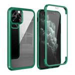 For iPhone 11 Double-sided Plastic Glass Protective Case (Dark Green)