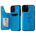 For iPhone 12 / 12 Pro Six Cats Embossing Pattern Protective Case with Holder & Card Slots & Photo Frame(Blue)