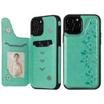 For iPhone 12 / 12 Pro Six Cats Embossing Pattern Protective Case with Holder & Card Slots & Photo Frame(Green)