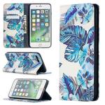 Colored Drawing Pattern Invisible Magnetic Horizontal Flip PU Leather Case with Holder & Card Slots & Wallet For iPhone 8 Plus & 7 Plus(Blue Leaves)