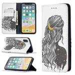 For iPhone X / XS Colored Drawing Pattern Invisible Magnetic Horizontal Flip PU Leather Case with Holder & Card Slots & Wallet(Girl)