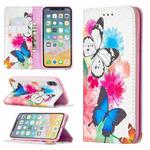 For iPhone X / XS Colored Drawing Pattern Invisible Magnetic Horizontal Flip PU Leather Case with Holder & Card Slots & Wallet(Two Butterflies)
