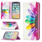 For iPhone X / XS Colored Drawing Pattern Invisible Magnetic Horizontal Flip PU Leather Case with Holder & Card Slots & Wallet(Sun Flower)