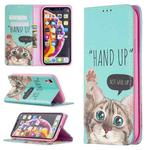 For iPhone XR Colored Drawing Pattern Invisible Magnetic Horizontal Flip PU Leather Case with Holder & Card Slots & Wallet(Cat)