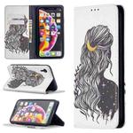 For iPhone XR Colored Drawing Pattern Invisible Magnetic Horizontal Flip PU Leather Case with Holder & Card Slots & Wallet(Girl)