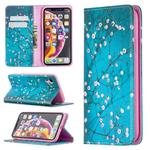 For iPhone XR Colored Drawing Pattern Invisible Magnetic Horizontal Flip PU Leather Case with Holder & Card Slots & Wallet(Plum Blossom)
