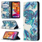 For iPhone 11 Colored Drawing Pattern Invisible Magnetic Horizontal Flip PU Leather Case with Holder & Card Slots & Wallet (Blue Leaves)