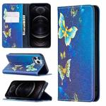 For iPhone 12 / 12 Pro Colored Drawing Pattern Invisible Magnetic Horizontal Flip PU Leather Case with Holder & Card Slots & Wallet(Gold Butterflies)
