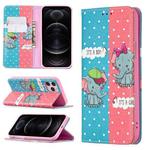 For iPhone 12 / 12 Pro Colored Drawing Pattern Invisible Magnetic Horizontal Flip PU Leather Case with Holder & Card Slots & Wallet(Elephant)