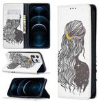 For iPhone 12 Pro Max Colored Drawing Pattern Invisible Magnetic Horizontal Flip PU Leather Case with Holder & Card Slots & Wallet(Girl)