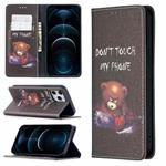 For iPhone 12 Pro Max Colored Drawing Pattern Invisible Magnetic Horizontal Flip PU Leather Case with Holder & Card Slots & Wallet(Bear)