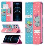 For iPhone 12 Pro Max Colored Drawing Pattern Invisible Magnetic Horizontal Flip PU Leather Case with Holder & Card Slots & Wallet(Elephant)