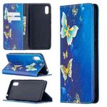 For Xiaomi Redmi 9A Colored Drawing Pattern Invisible Magnetic Horizontal Flip PU Leather Case with Holder & Card Slots & Wallet(Gold Butterflies)