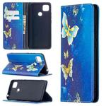 For Xiaomi Redmi 9C Colored Drawing Pattern Invisible Magnetic Horizontal Flip PU Leather Case with Holder & Card Slots & Wallet(Gold Butterflies)