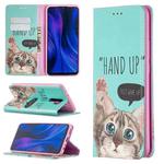 For Xiaomi Redmi 9 Colored Drawing Pattern Invisible Magnetic Horizontal Flip PU Leather Case with Holder & Card Slots & Wallet(Cat)