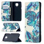 For Xiaomi Redmi Note 9 Pro Colored Drawing Pattern Invisible Magnetic Horizontal Flip PU Leather Case with Holder & Card Slots & Wallet(Blue Leaves)