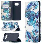 For Xiaomi Poco X3 Colored Drawing Pattern Invisible Magnetic Horizontal Flip PU Leather Case with Holder & Card Slots & Wallet(Blue Leaves)