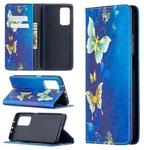 For Xiaomi Mi 10T / 10 Pro Colored Drawing Pattern Invisible Magnetic Horizontal Flip PU Leather Case with Holder & Card Slots & Wallet(Gold Butterflies)