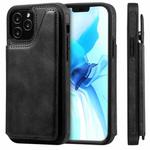 For iPhone 12 / 12 Pro Shockproof Calf Texture Protective Case with Holder & Card Slots & Frame(Black)