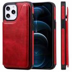 For iPhone 12 Pro Max Shockproof Calf Texture Protective Case with Holder & Card Slots & Frame(Red)