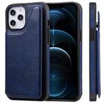 For iPhone 12 Pro Max Shockproof Calf Texture Protective Case with Holder & Card Slots & Frame(Blue)