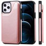 For iPhone 12 Pro Max Shockproof Calf Texture Protective Case with Holder & Card Slots & Frame(Rose Gold)