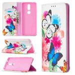 For Nokia 2.4 Colored Drawing Pattern Invisible Magnetic Horizontal Flip PU Leather Case with Holder & Card Slots & Wallet(Two Butterflies)