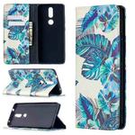 For Nokia 2.4 Colored Drawing Pattern Invisible Magnetic Horizontal Flip PU Leather Case with Holder & Card Slots & Wallet(Blue Leaves)