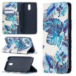 For Nokia 2.3 Colored Drawing Pattern Invisible Magnetic Horizontal Flip PU Leather Case with Holder & Card Slots & Wallet(Blue Leaves)
