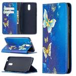 For Nokia 2.3 Colored Drawing Pattern Invisible Magnetic Horizontal Flip PU Leather Case with Holder & Card Slots & Wallet(Gold Butterflies)