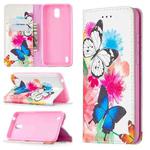 For Nokia 1.3 Colored Drawing Pattern Invisible Magnetic Horizontal Flip PU Leather Case with Holder & Card Slots & Wallet(Two Butterflies)