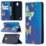 For Nokia 1.3 Colored Drawing Pattern Invisible Magnetic Horizontal Flip PU Leather Case with Holder & Card Slots & Wallet(Gold Butterflies)